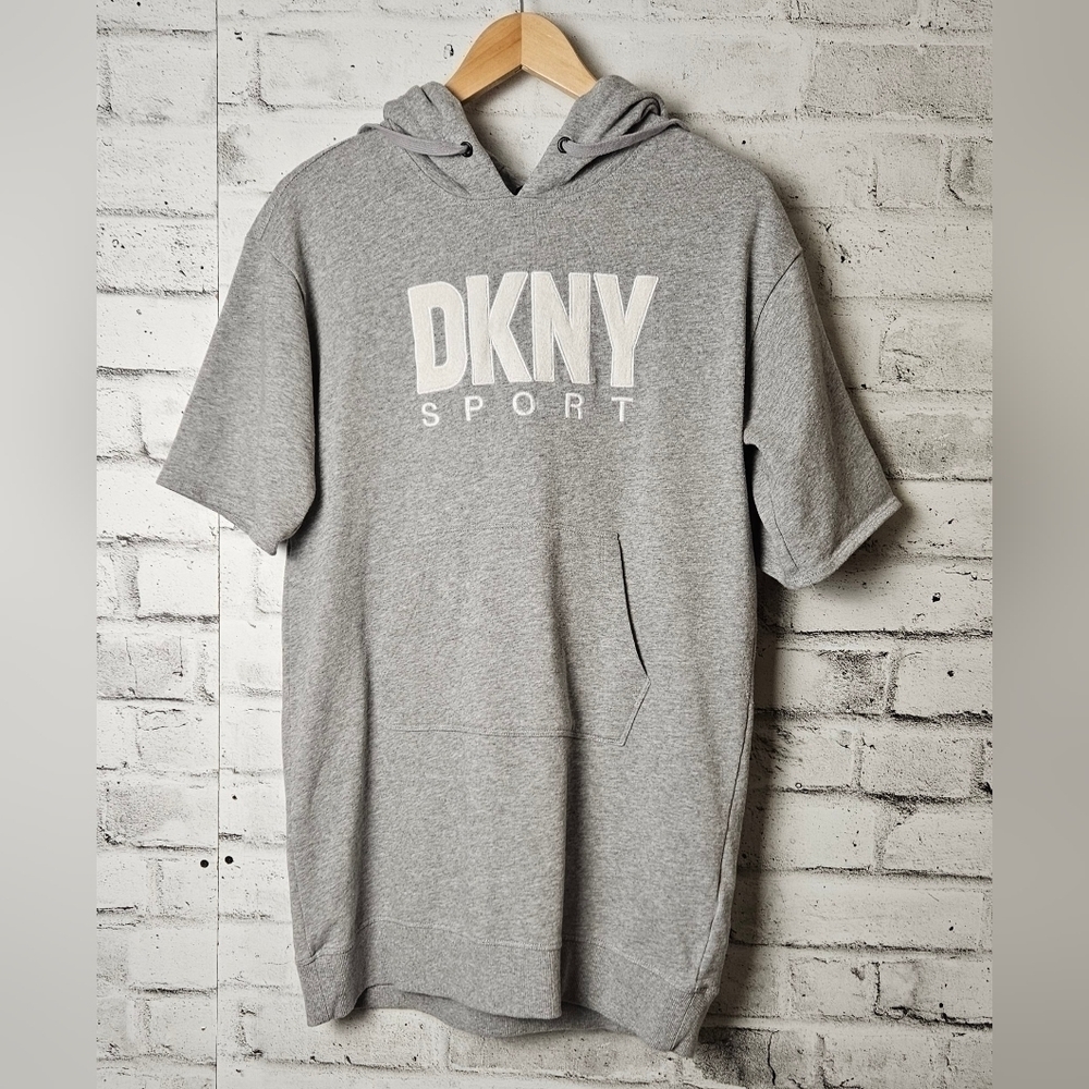 DKNY Sport Gray Hooded Logo Sneaker Dress Short Sleeve Size S